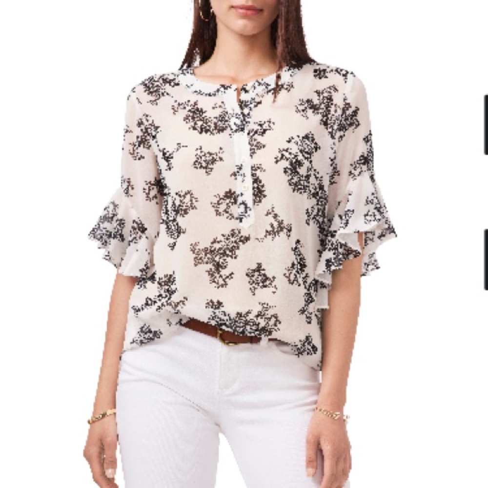 Vince Camuto Bouquets Chiffon Blouse - New Ivory - Size Large - NWT